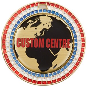 70MM SILVER GEMSTONE CUSTOM CENTRE DOMED VINYL MEDAL **SPARKLE**